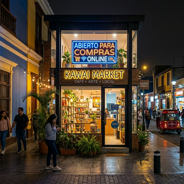 Negocio local moderno en Lima con letrero online